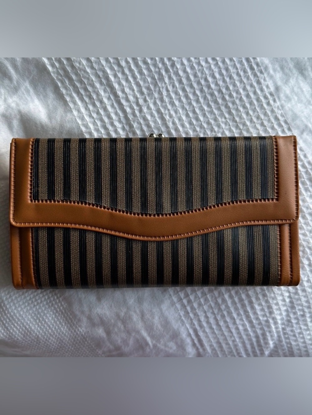 Brown and Black Full Size Striped Wallet/Clutch.